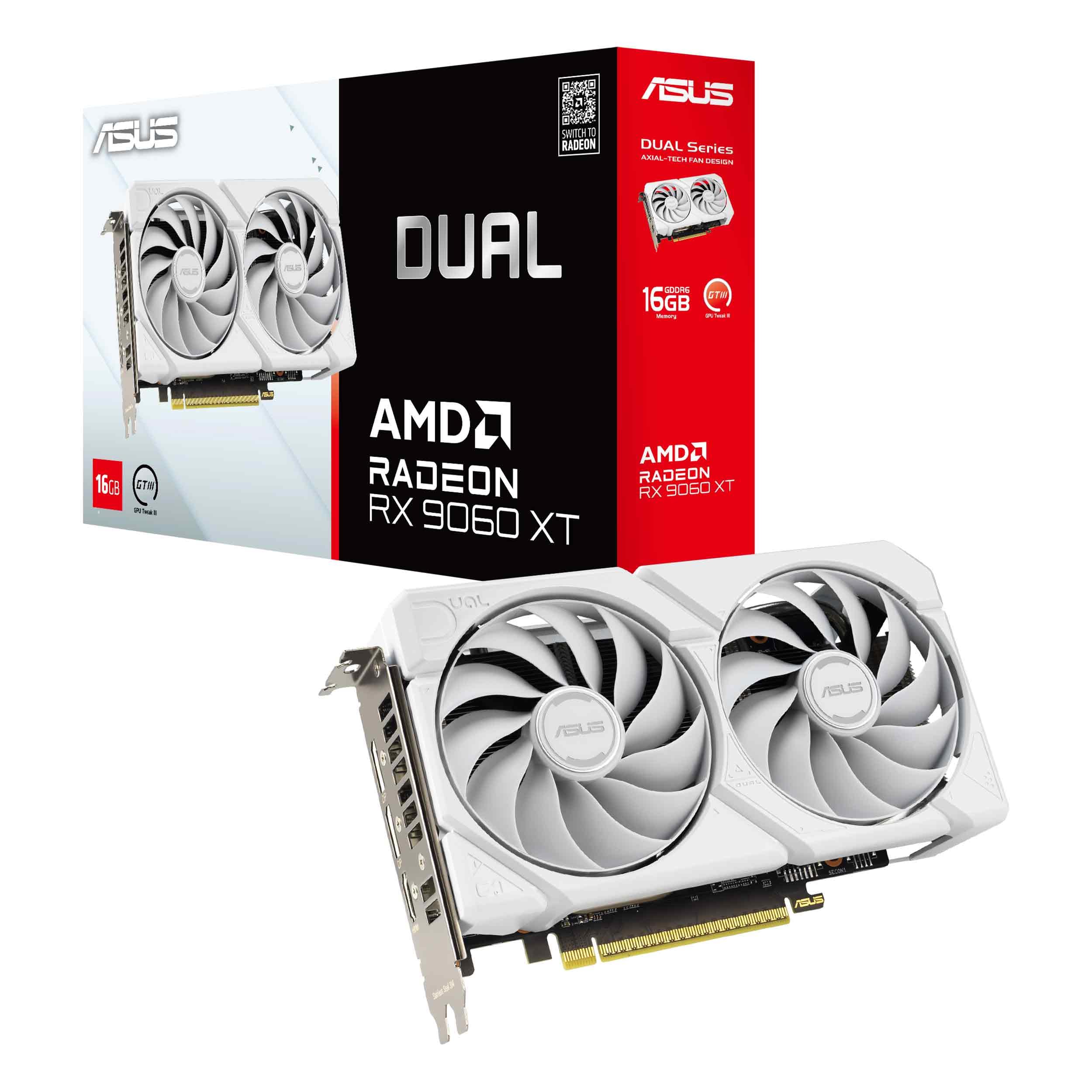 SCHEDA VIDEO ASUS DUAL RX 9060 XT WHITE, 16GB GDDR6, 128BIT, PCI-E 5.0, 3320 MHZ CORE CLOCK, 2 X DISPLAYPORT, 1 X HDMI, DUAL-RX9060XT-16G-WHITE